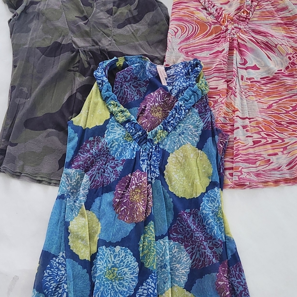 Three Sweet Pea Floral Blue Sleeveless Tops
